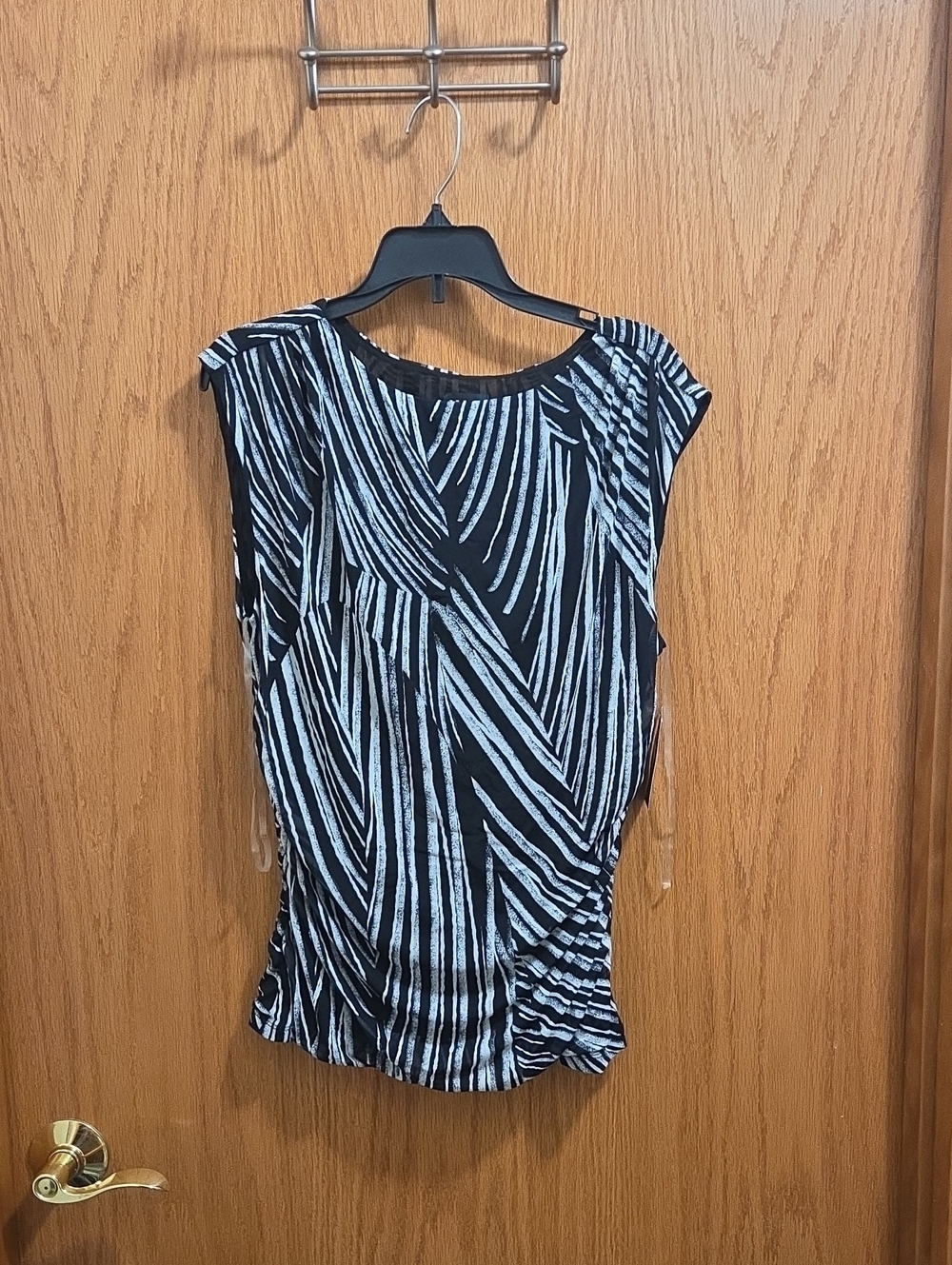 INC International Concepts Black and White Striped Cap-Sleeve Top